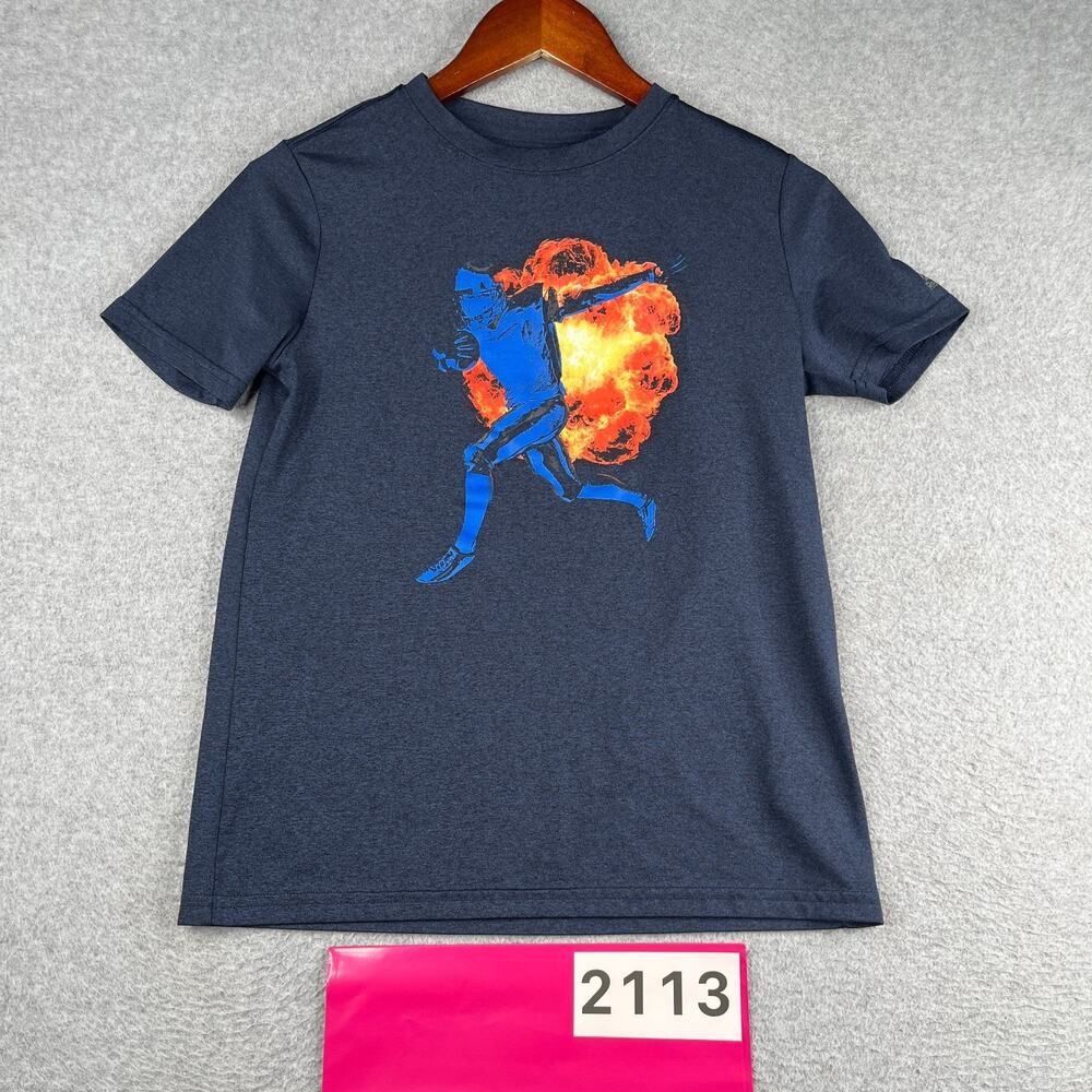 Reebok Performance T Shirt Navy Blue Heather Graphic Print Youth Medium